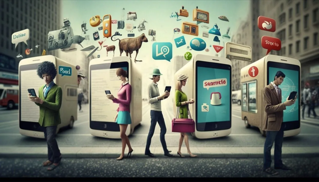 imagen conceptual sobre una comunidad leyendo todo tipo de contenidos en sus dispositivos