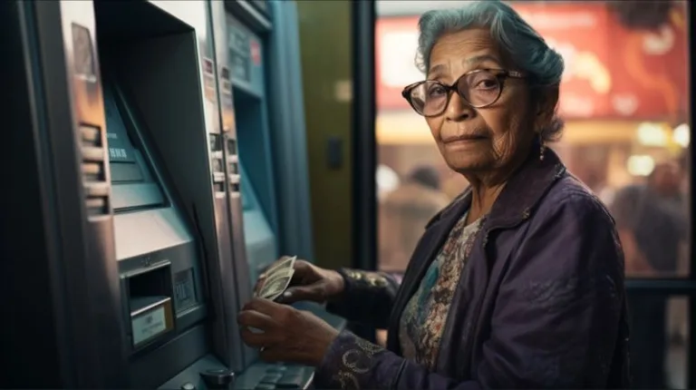 inclusión financiera y programas sociales imagen de una persona de la tercera edad retirando efectivo en un cajero