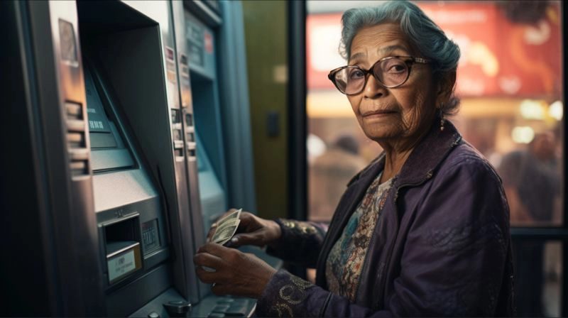 inclusión financiera y programas sociales imagen de una persona de la tercera edad retirando efectivo en un cajero