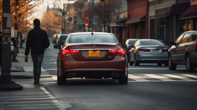 seguridad vial peatones y conductores foto de un cruce, se ve un auto y un peatón