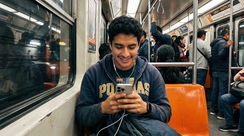 Un joven con toda su atención en contenido de TikTok o Instagram por su algoritmo.