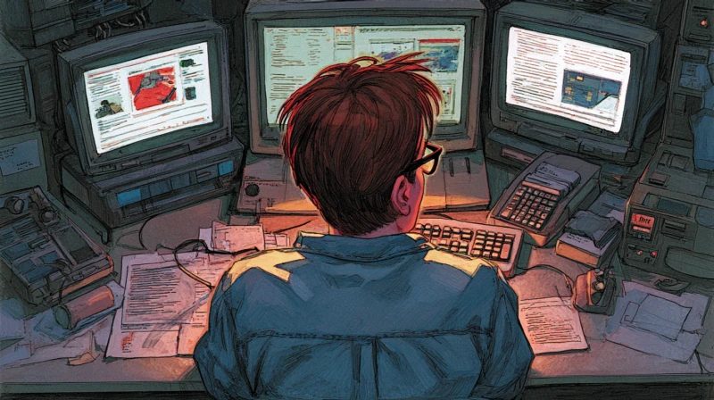 ilustración de un webmaster en 1997, historia del marketing digital y especialización