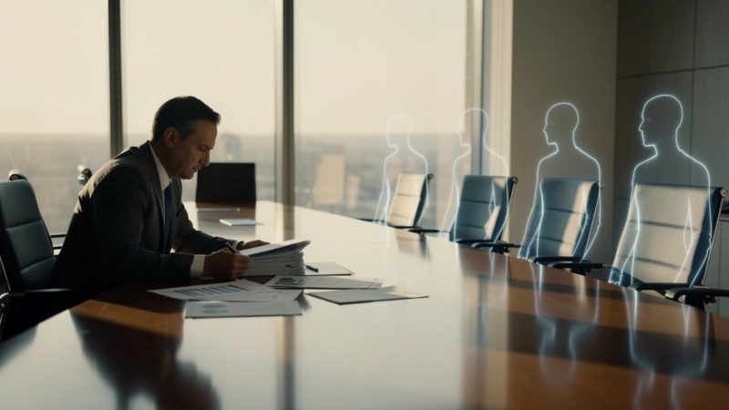 imagen conceptual de un directivo contratando o supervisando agentes de IA en empresas