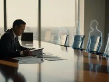 imagen conceptual de un directivo contratando o supervisando agentes de IA en empresas